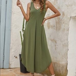 Army Green Curved Hem Maxi Dress